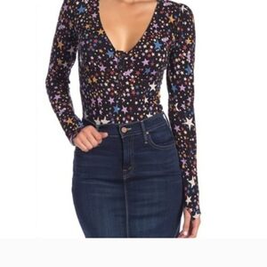 Free People Colorful Star Print Bodysuit
